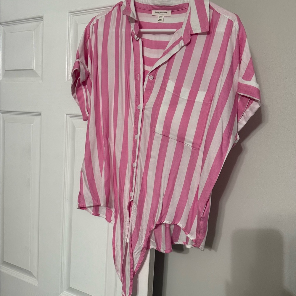 Beachlunchlounge Pink and White Striped Shirt